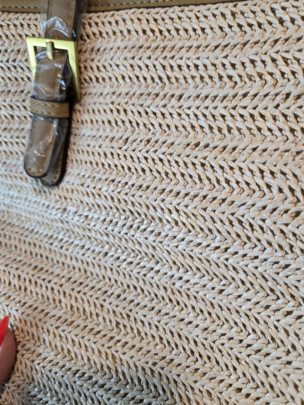 Style & Co. Natural Straw Tote with Tan Trim and Zip Pocket - Picture 8 of 16